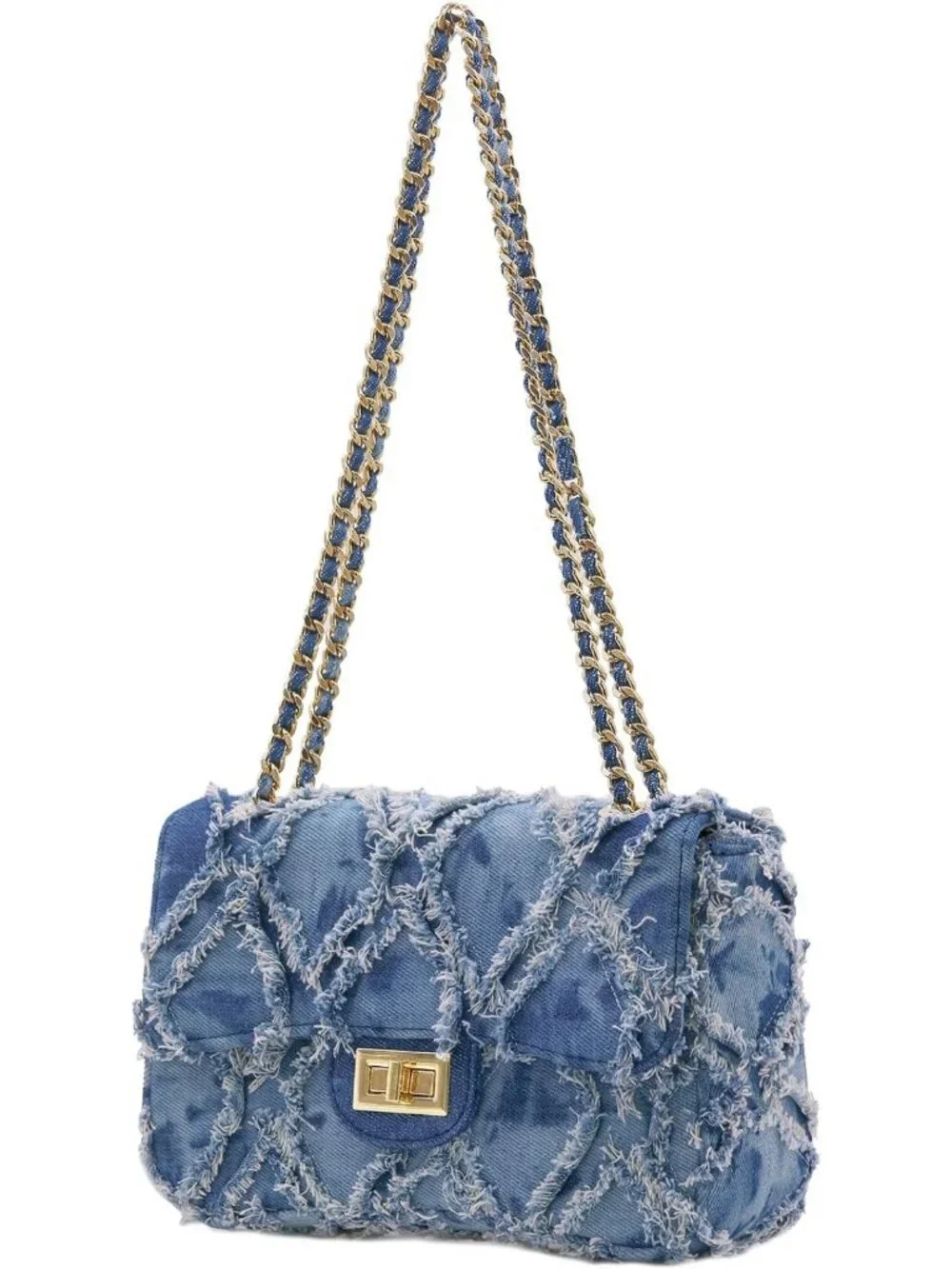 Small Quilted Denim Shoulder Bag with Chain Strap - Stylish Clutch Purse for